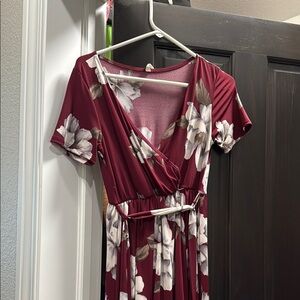 Pinkblush Red and White Pleated Wrap Maxi Dress